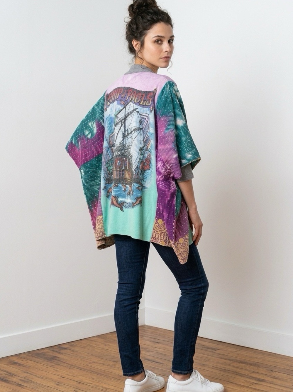 Handcrafted Upcycled Grateful Dead Kantha Tunic with Pockets NWT One Size - Picture 4 of 8